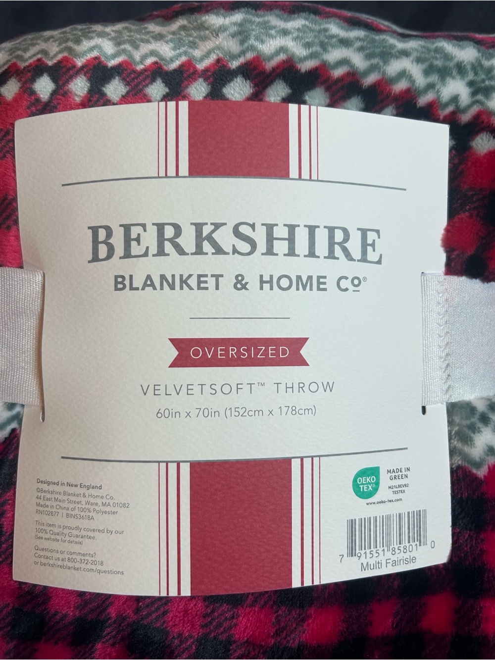 Berkshire VelvetSoft Throw Blanket - Red and Gray Fair Isle